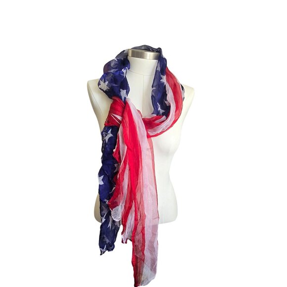 American Flag Scarf Lightweight Patriotic With Stars & Stripes Design CM2008 - Picture 8 of 9